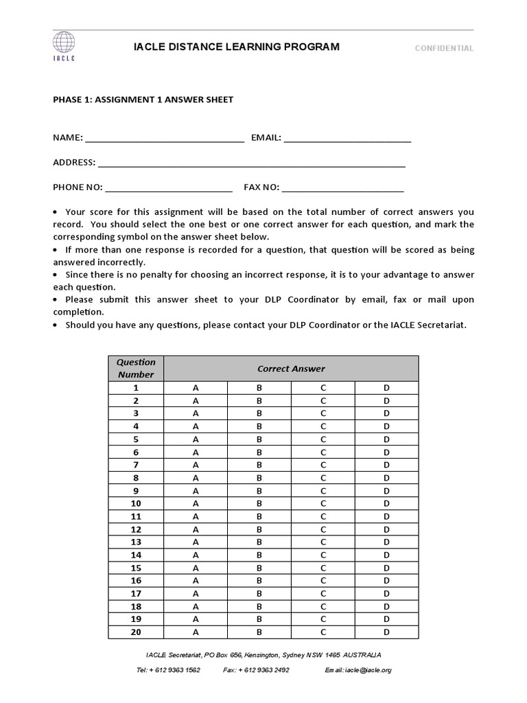 Assignment 1 Answer Sheet Instructions | PDF
