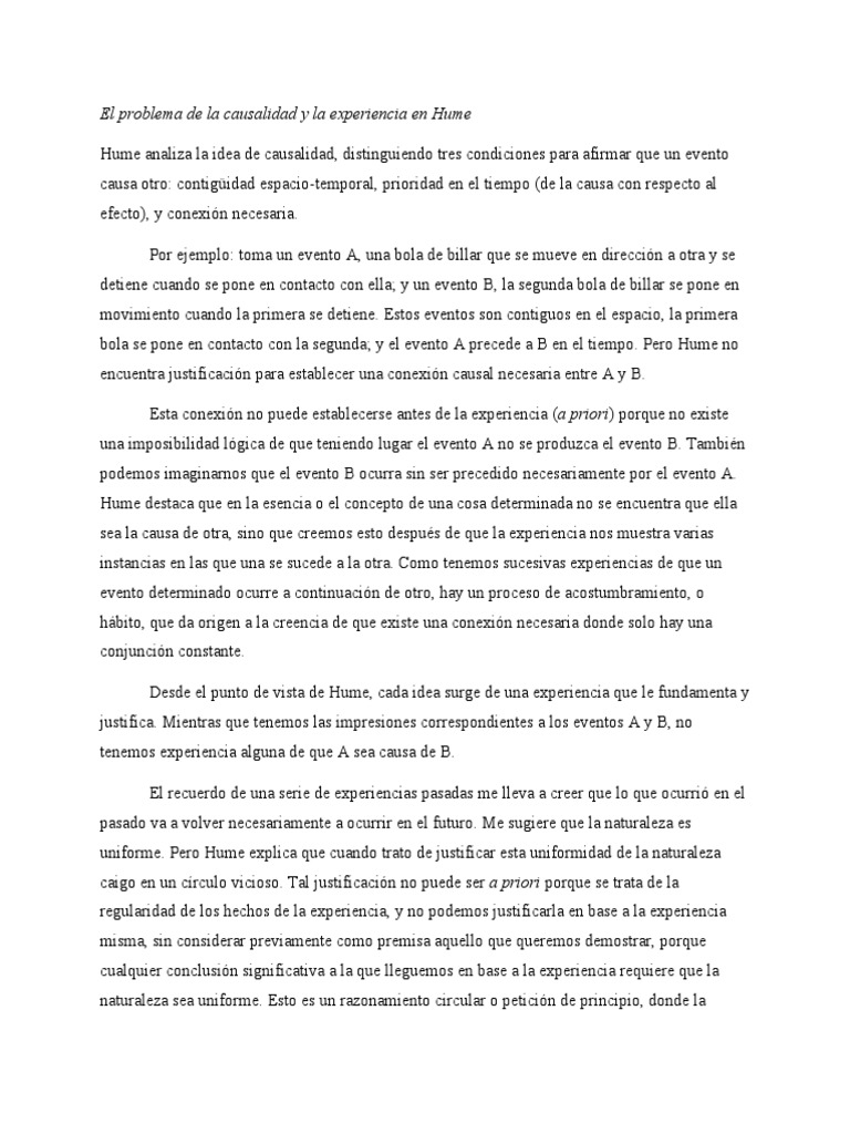 Causalidad y experiencia en Hume | PDF | David Hume | Causalidad