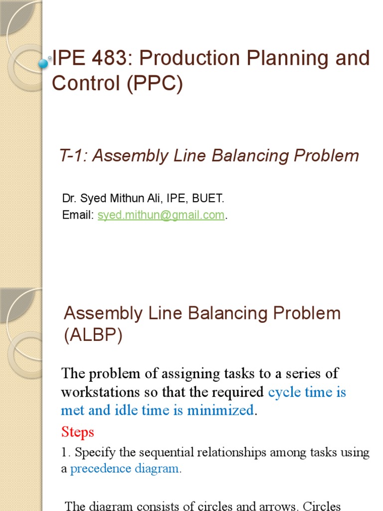 IPE 483T1Assembly Line Balancing PDF Applied Mathematics