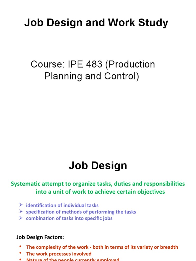 Job Design & Work Study Essentials | PDF | Business | Systems Science