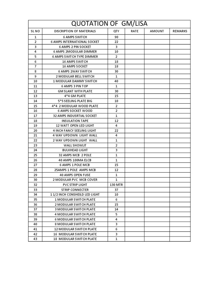 Elec Item For Quotation | PDF