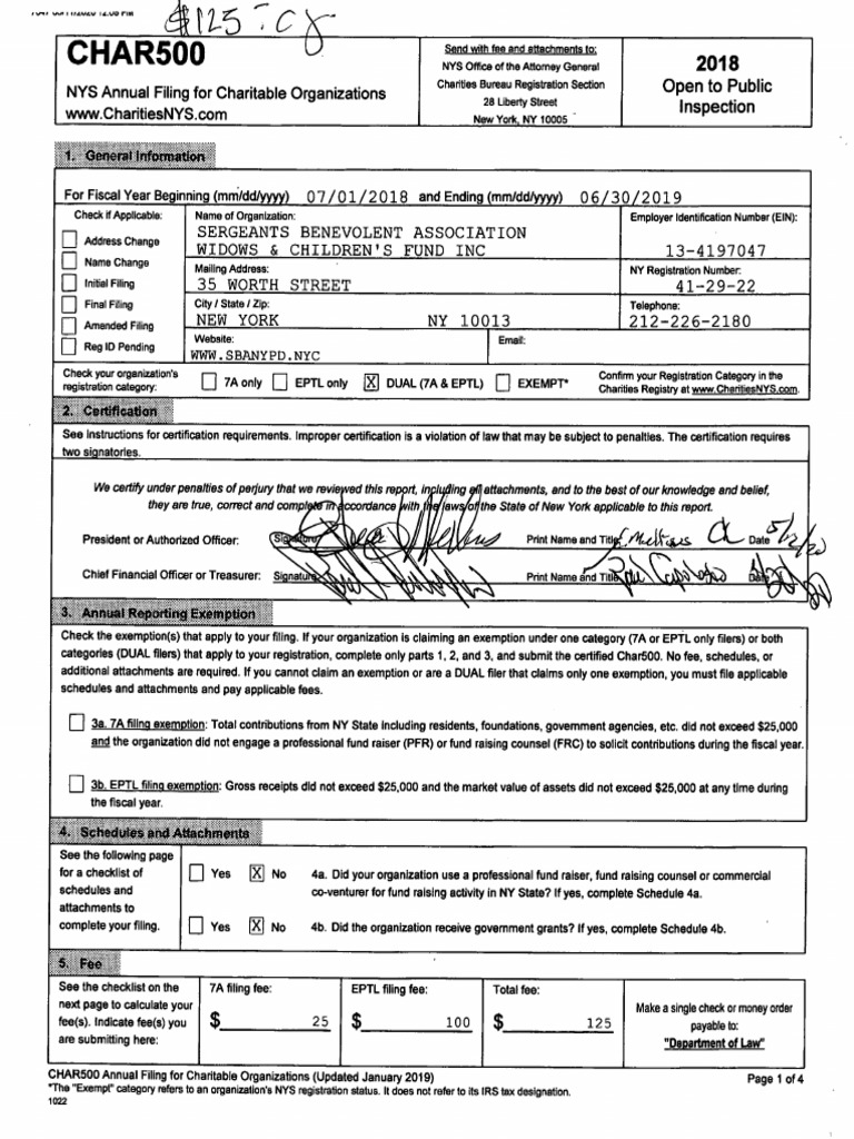 Sergeants Benevolent Association Widows & Children's Fund NYS CHAR500