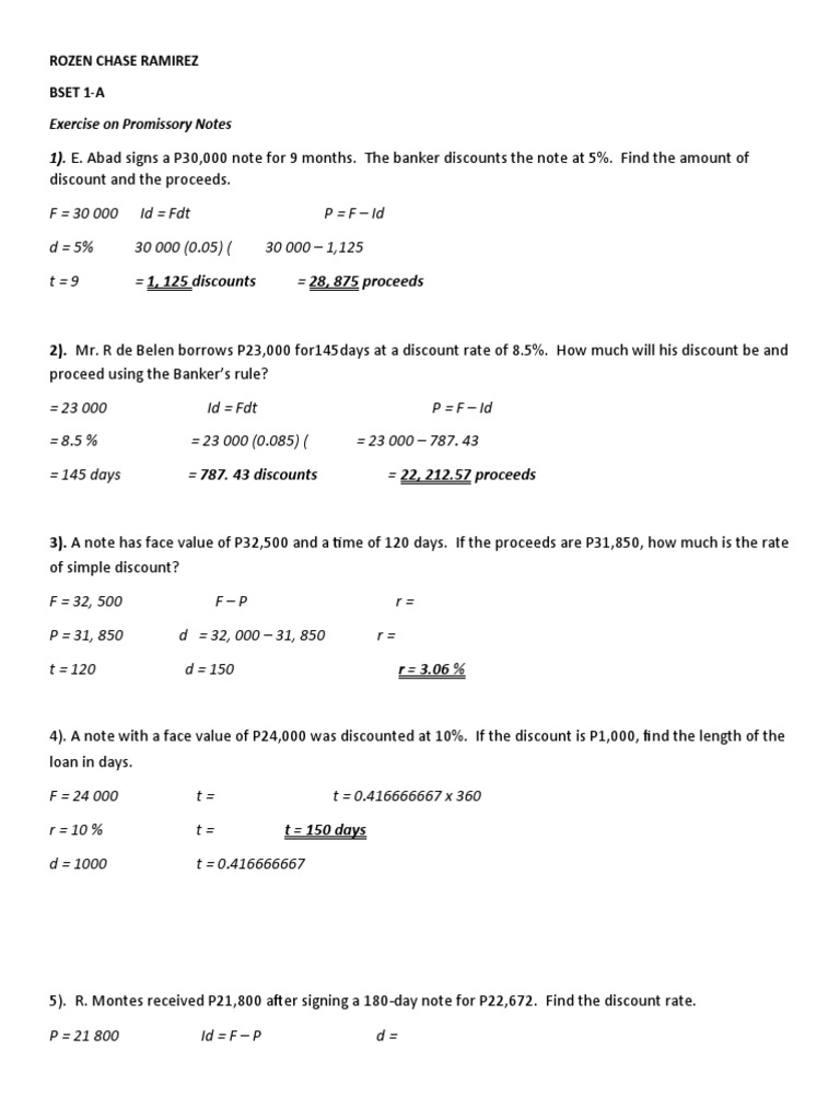 1) E. Abad Signs A P30,000 Note For 9 Months. The Banker Discounts The Note at 5. Find The