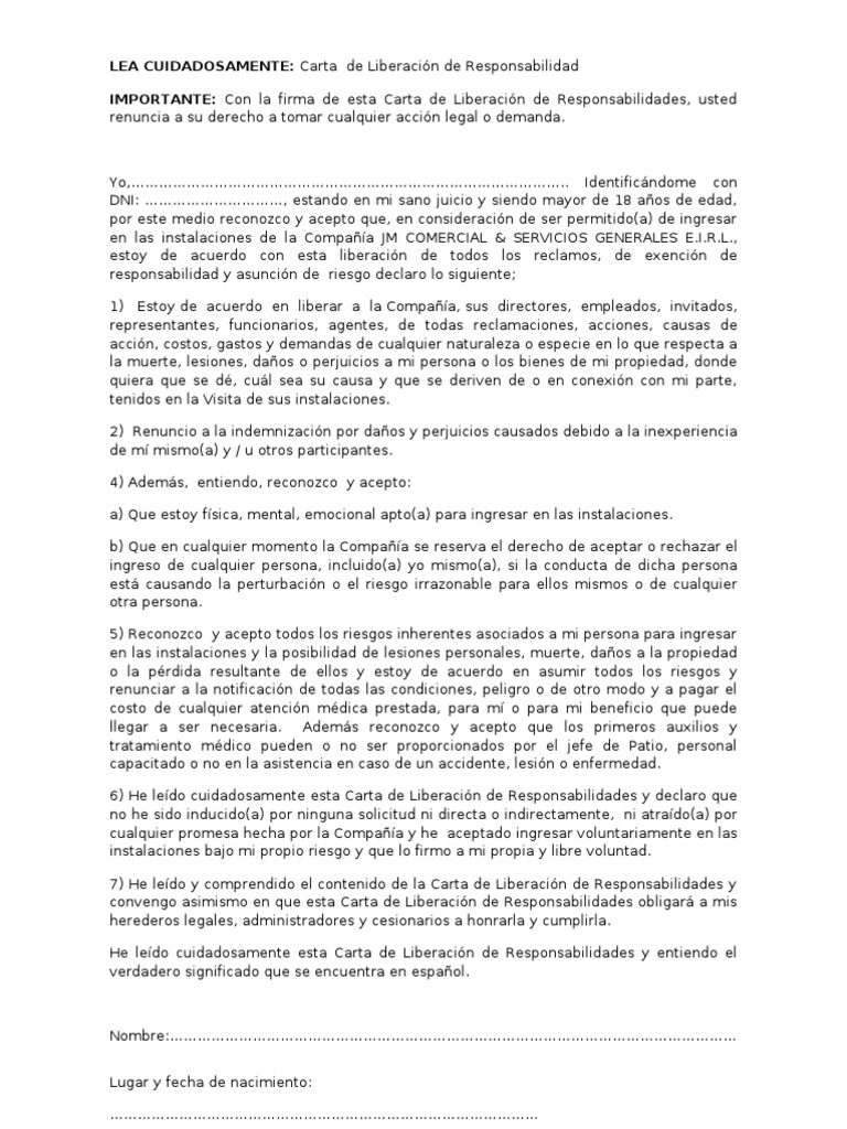 CARTA DE LIBERACION