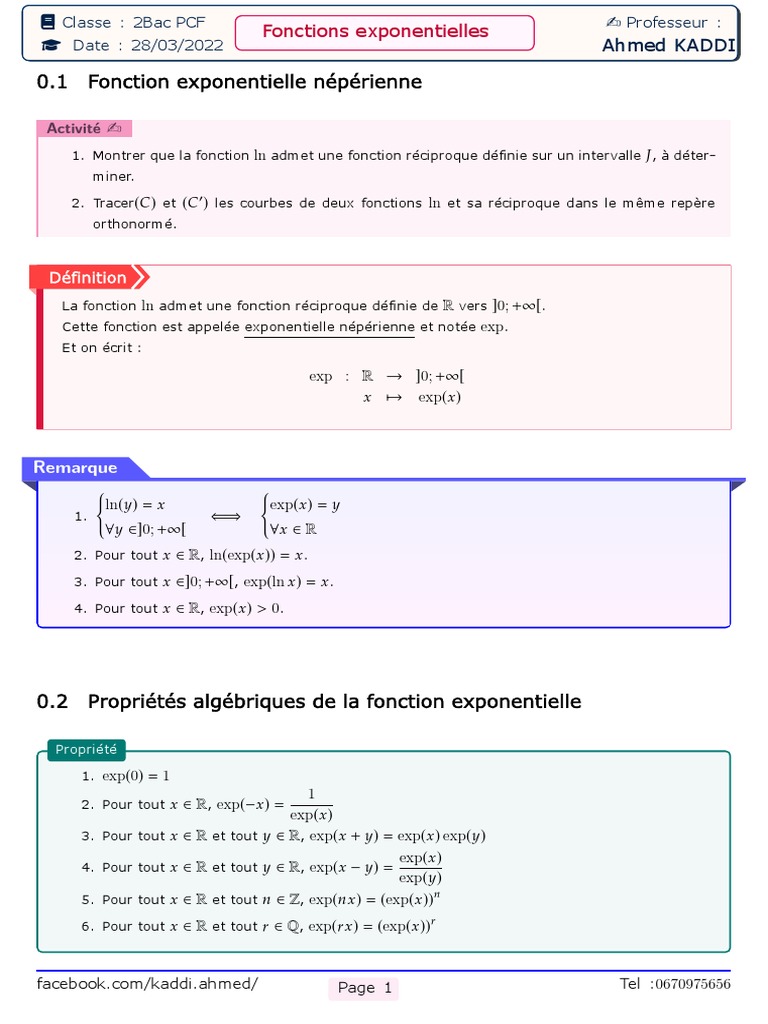 Cours Fonction Exponentielle | PDF | Fonction (Mathématiques) | Asymptote