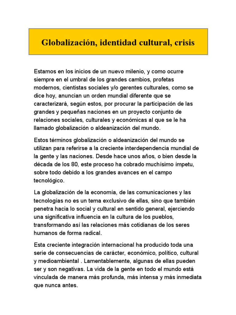 Globalización y su impacto en la identidad cultural | PDF ...