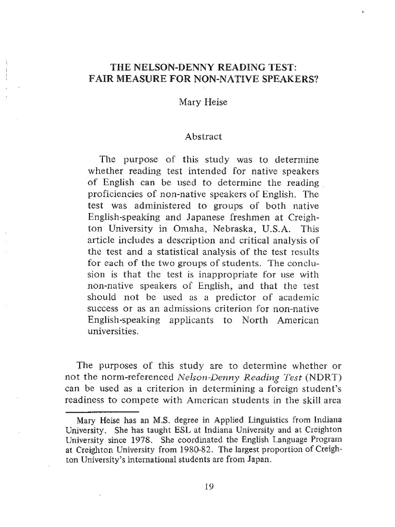 The nelson denny reading test fair measure for non native speakers