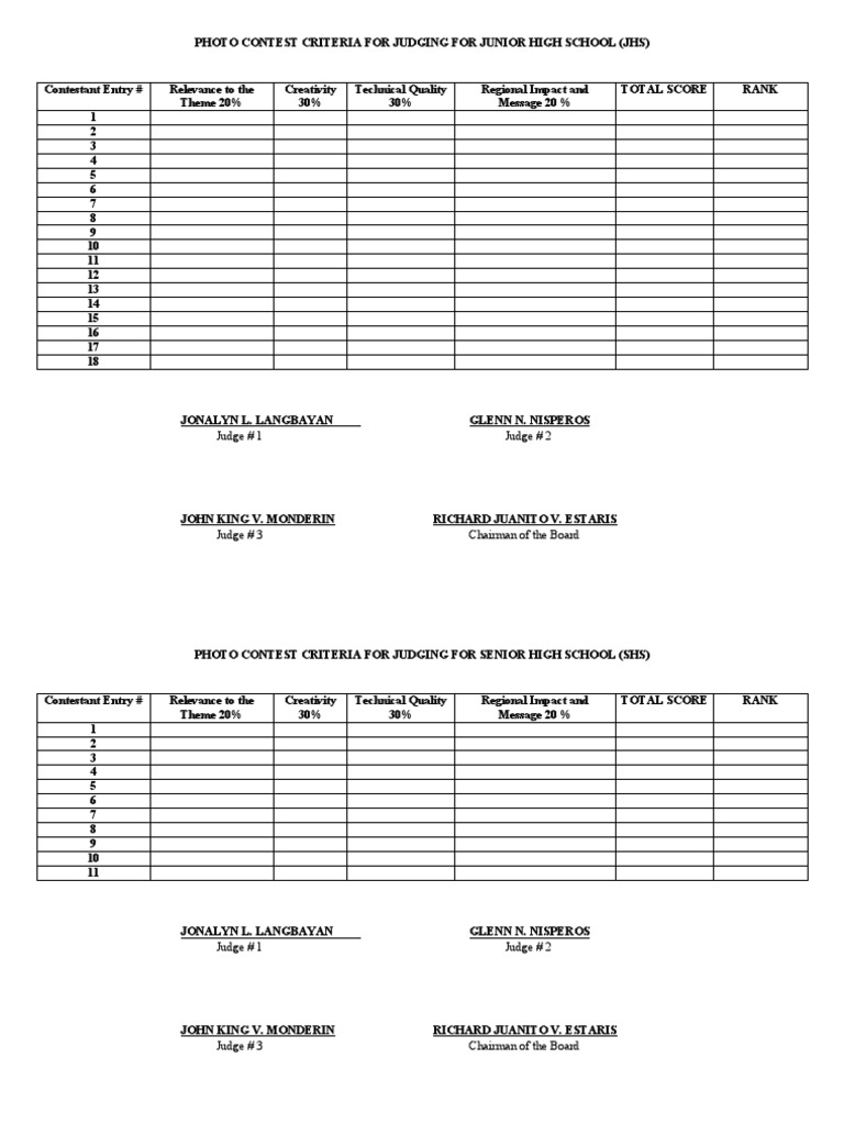 Photo contest criteria for judging pdf