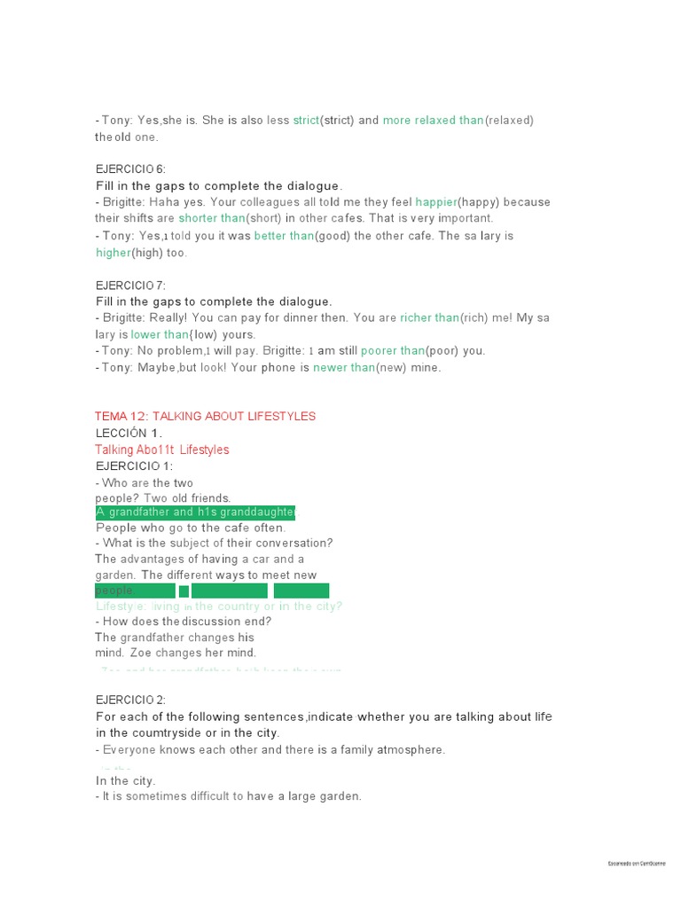 Comparing Lifestyles in the Countryside and City PDF Verb Noun