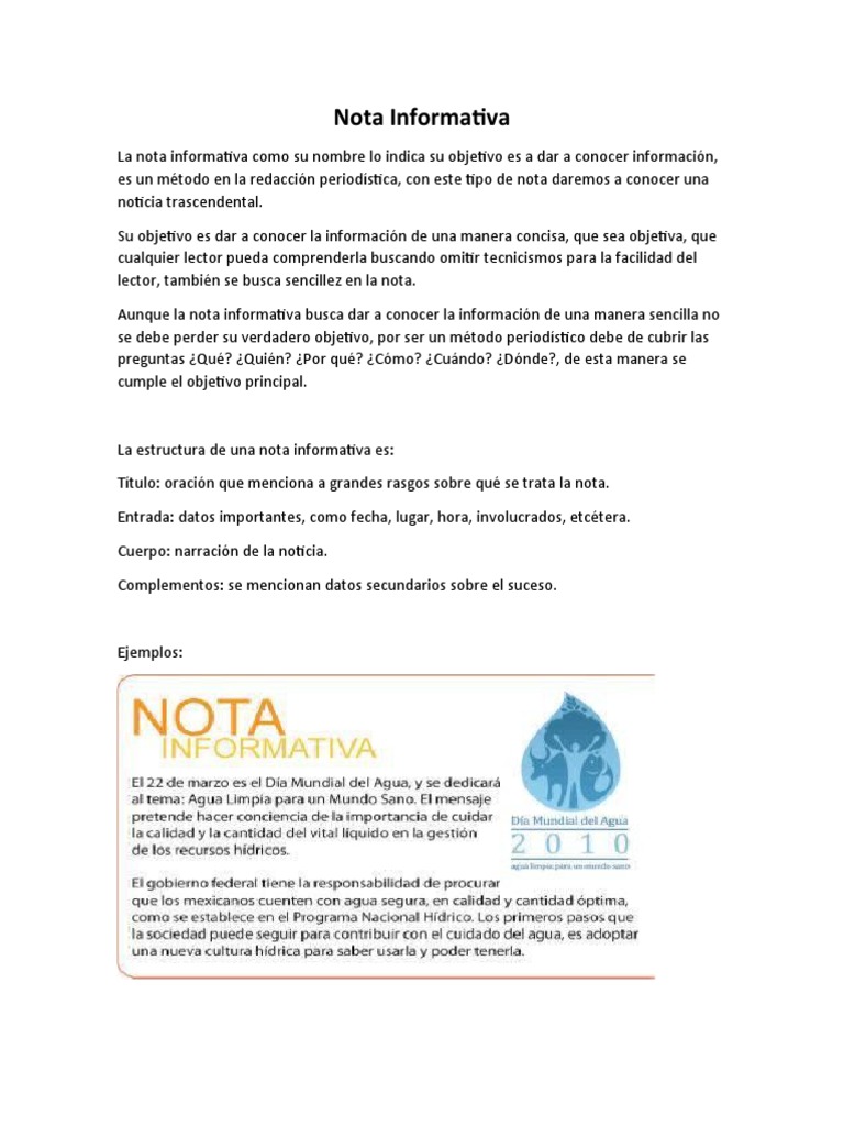 Estructura y Ejemplos de Nota Informativa | PDF