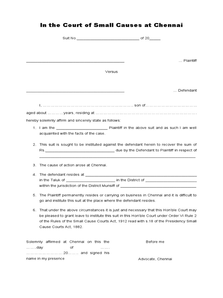 In The Court of Small Causes at Chennai PDF Lawsuit Courts