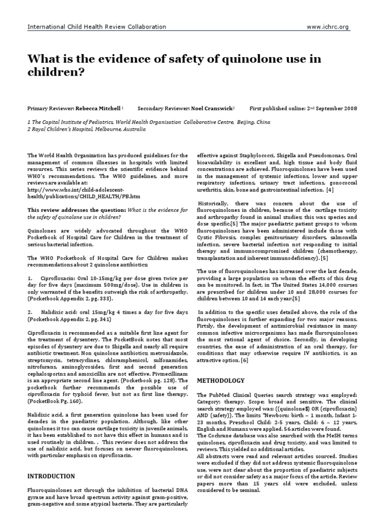 What Is The Evidence of Safety of Quinolone Use in Children? | PDF