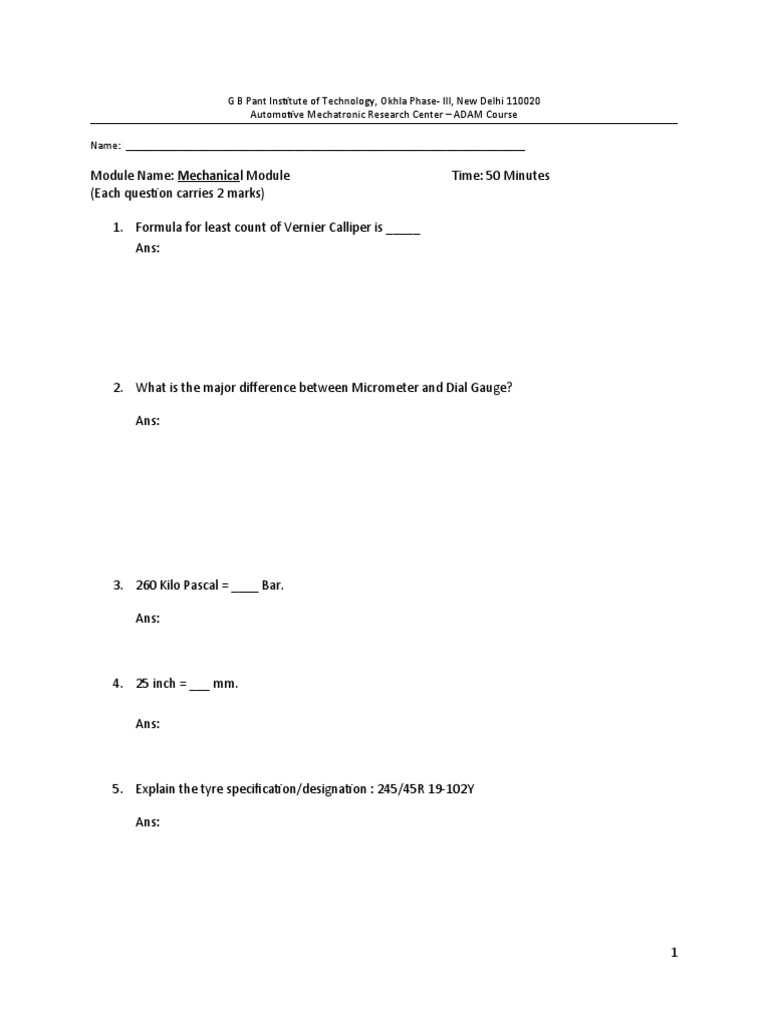 Mechanical Questions PDF Gear Screw
