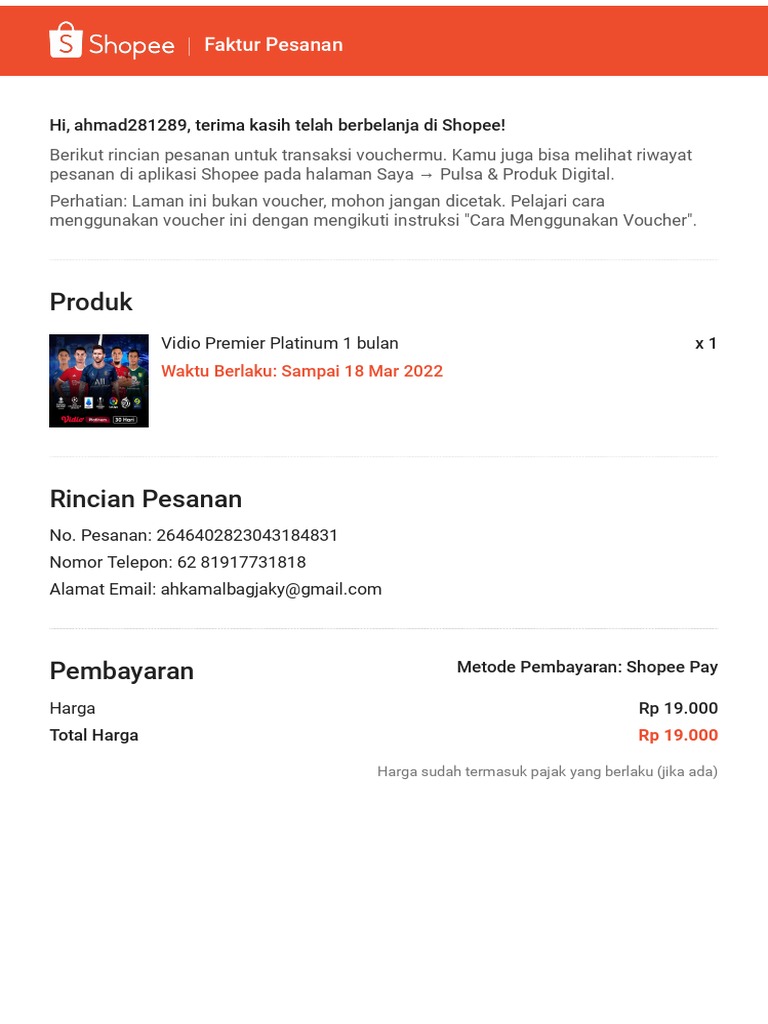 Rincian Pesanan Voucher | PDF