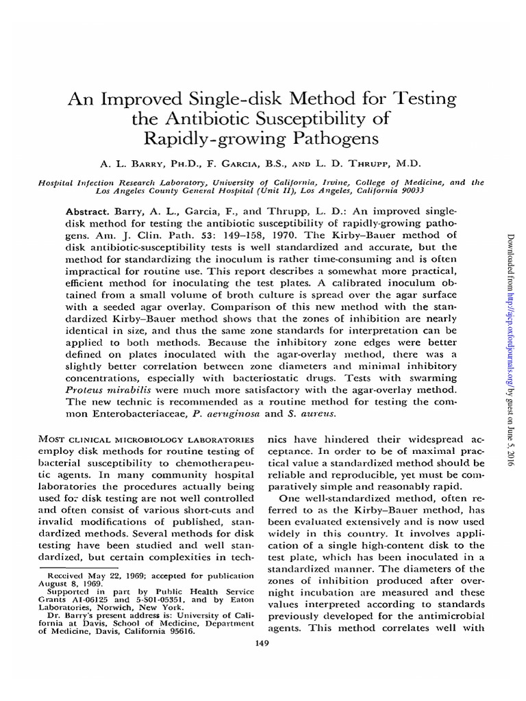 An Improved Single-Disk Method For Testing The Antibiotic ...