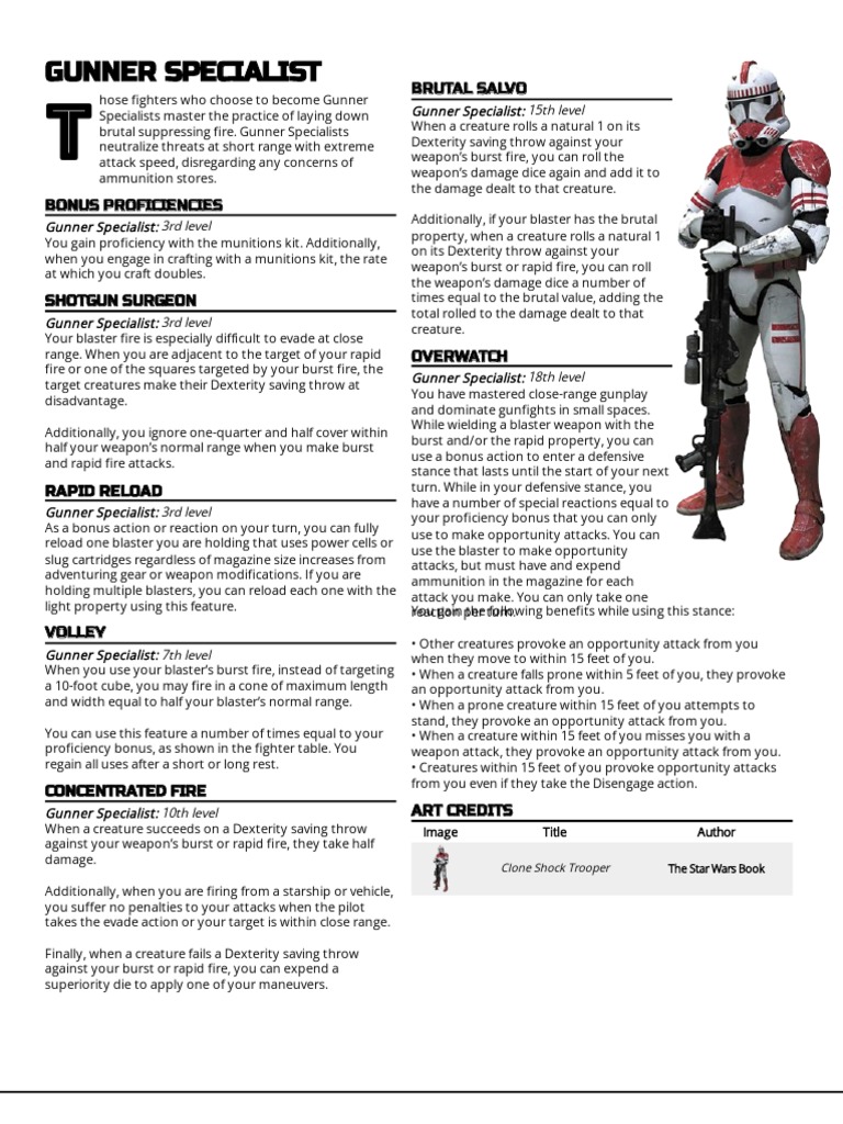 SW5e - Gunner Specialist (Fighter Archetype) - GM Binder | PDF ...