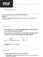 Recurrences: SE 328 Algorithms and Optimization Methods