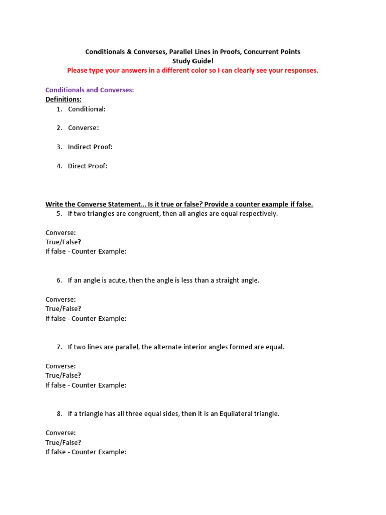Geometry - Study Guide Conditional Converse Parallel Lines Concurrent ...