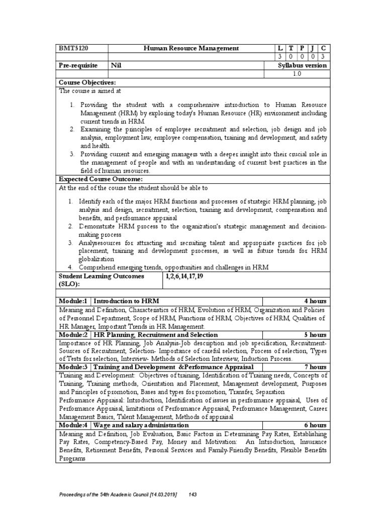 Human Resource Management Course Overview | PDF | Human Resource ...