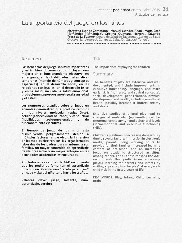 Beneficios del juego en la infancia | PDF | Aprendizaje | Neurociencia