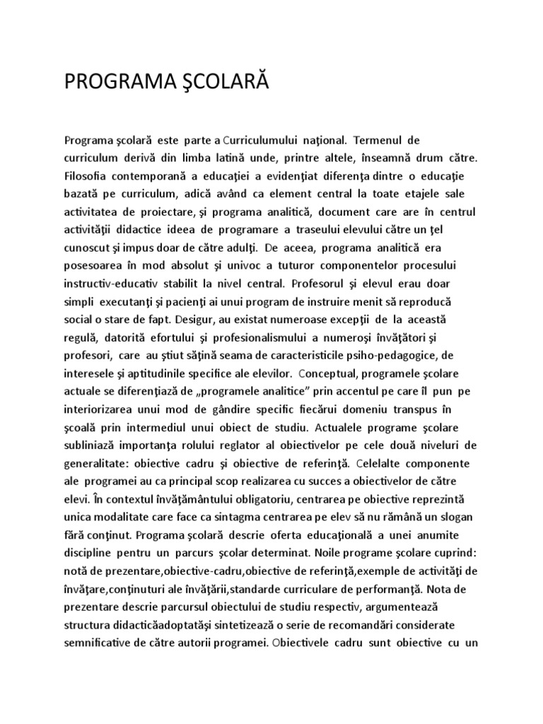 Programa Scolara | PDF
