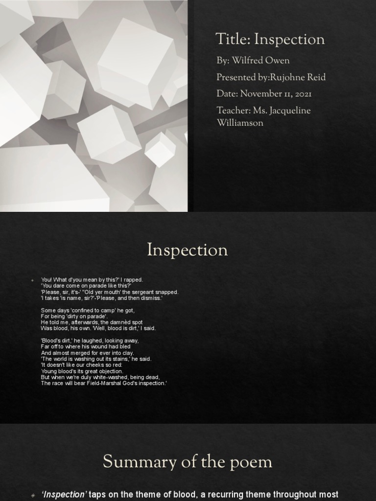 Inspection by Wilfred Owen PPTM English Literature PDF Sacrifice