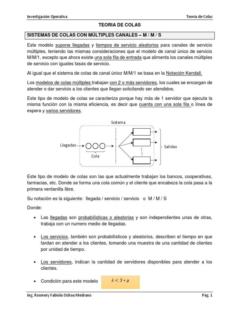 Teoria de Colas Con Multiples Canales MMS (TEORIA) Ok | PDF ...