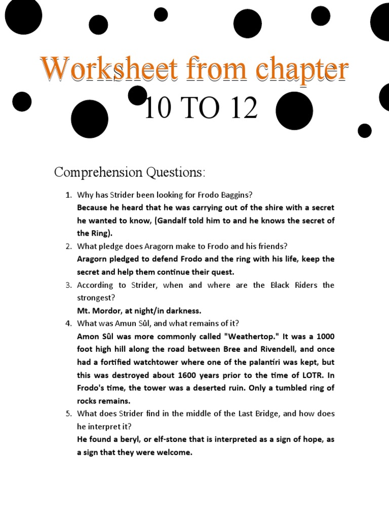 Worksheet Chapter 10 To 12 | PDF | Middle Earth | The Lord Of The Rings