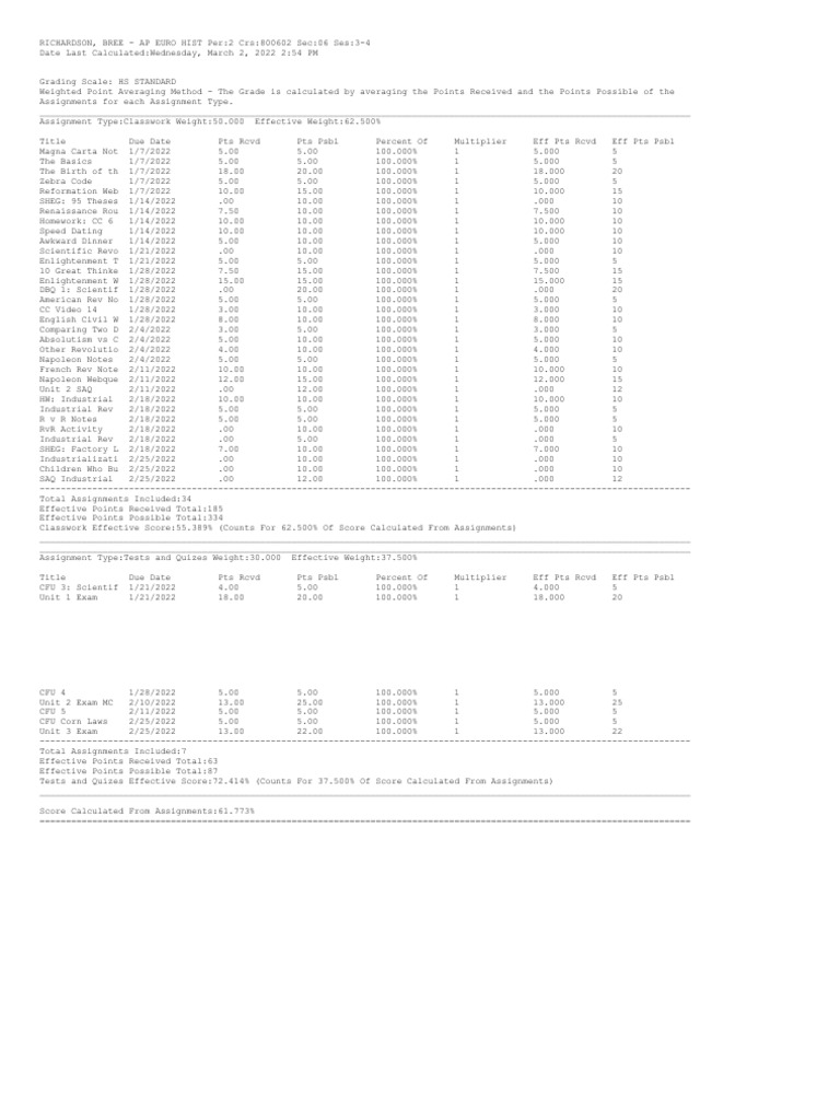 Grade Calculation Details | PDF