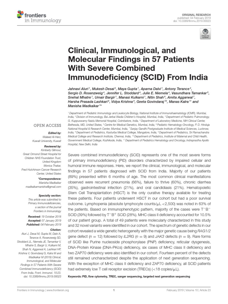Clinical, Immunological, and Molecular Findings in 57 Patients With ...