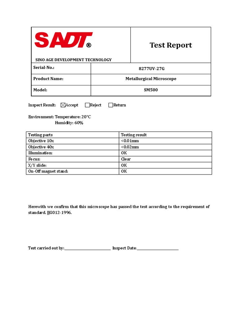 Metallurgical Microscope Test Report | PDF | Technology & Engineering