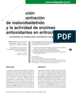 Determinación de malondialdehído y enzimas antioxidantes en paquetes eritrocitarios