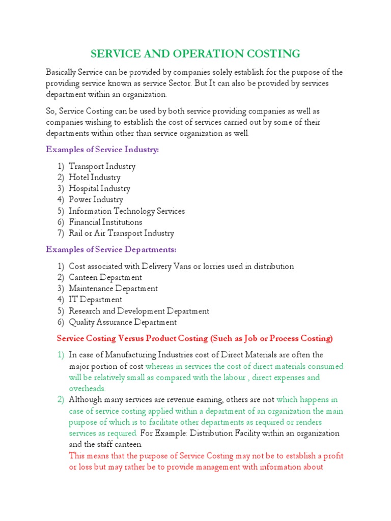 Understanding Service Costing Methods | PDF | Cost | Depreciation