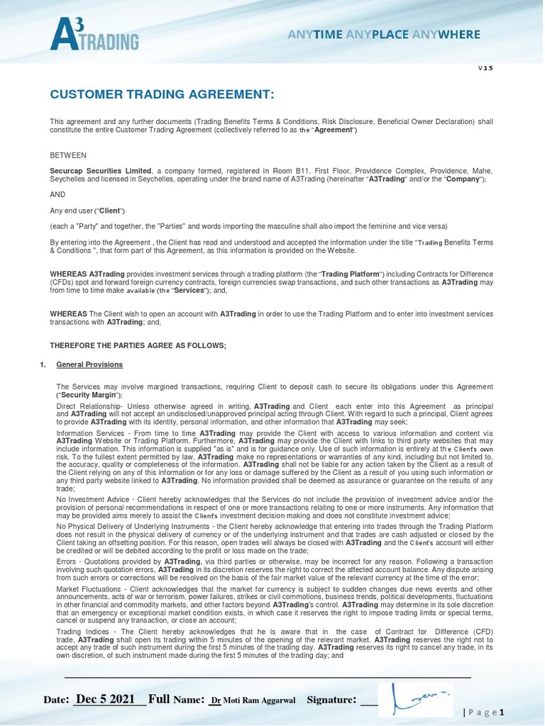 Customer trading agreement overview | PDF | Margin (Finance) | Foreign ...