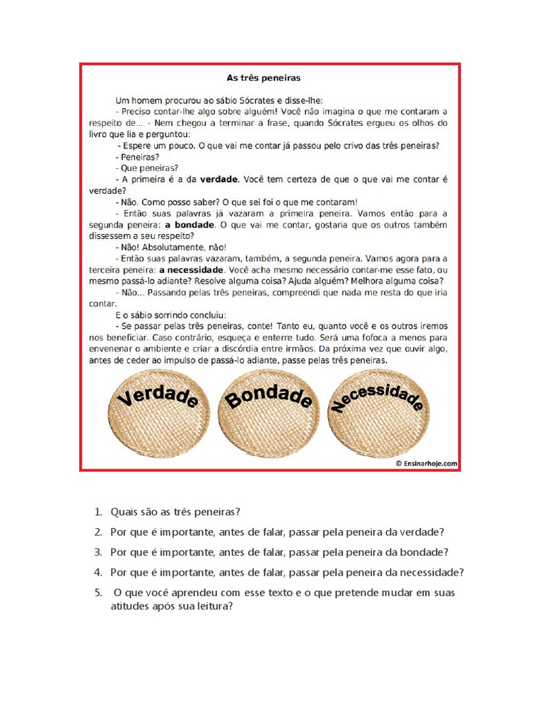 As Três Peneiras e Atividades | PDF