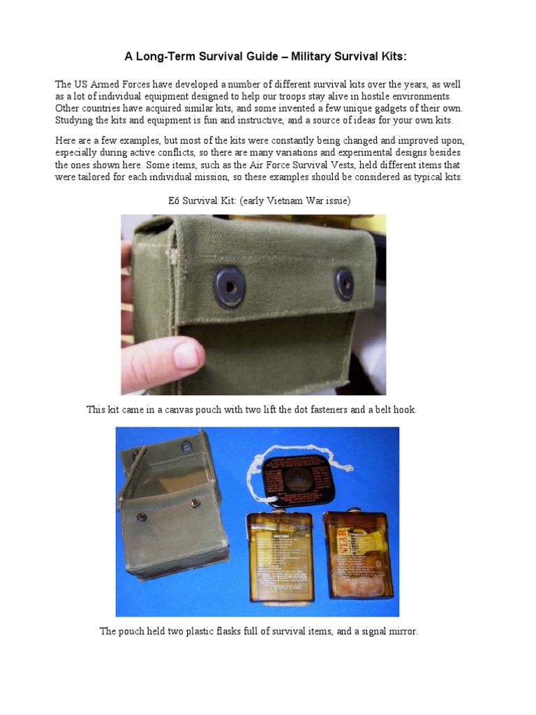 A LongTerm Survival Guide Military Survival Kits PDF Equipment