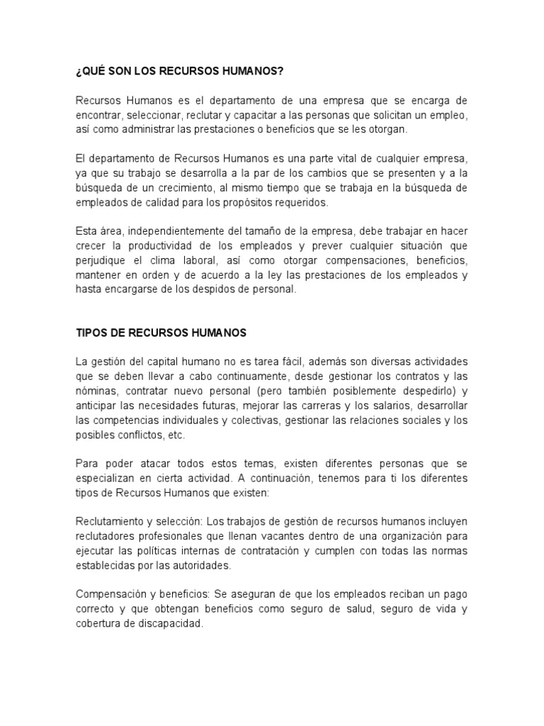 Qué Son Los Recursos Humanos | PDF | Gestión de recursos humanos