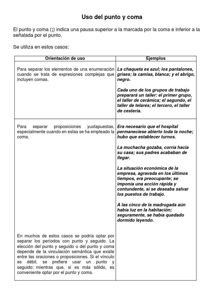 Uso y reglas del punto y coma | PDF | Mecánica del lenguaje
