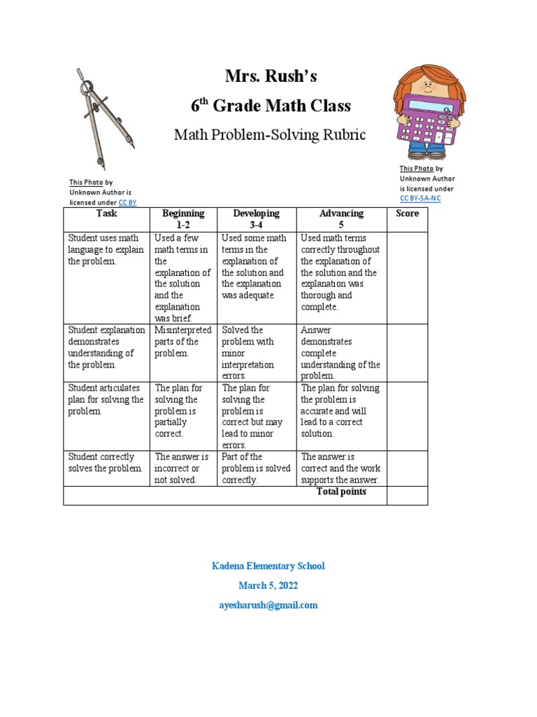 6th Grade Math Rubric PDF