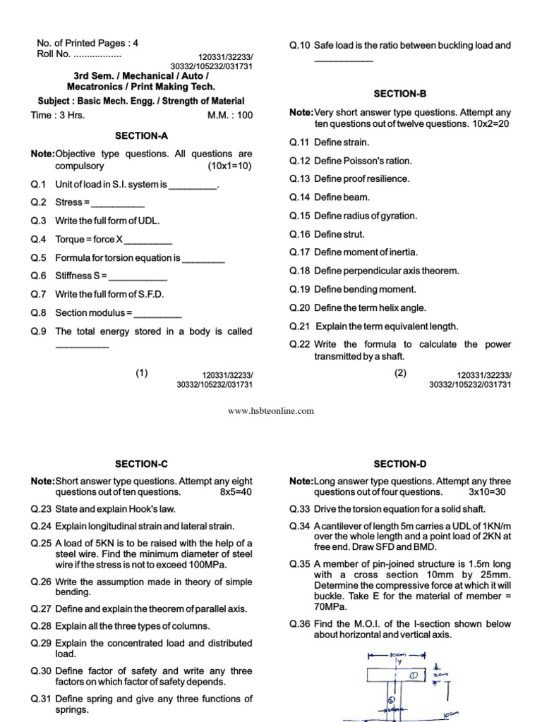 Basic Mechanical Engineering Exam Guide | PDF | Bending | Buckling