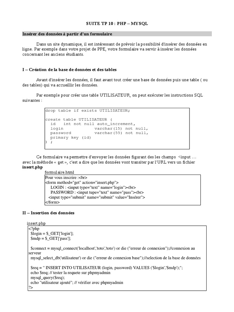 Insertion et gestion d'utilisateurs en PHP | PDF | MySQL | SQL