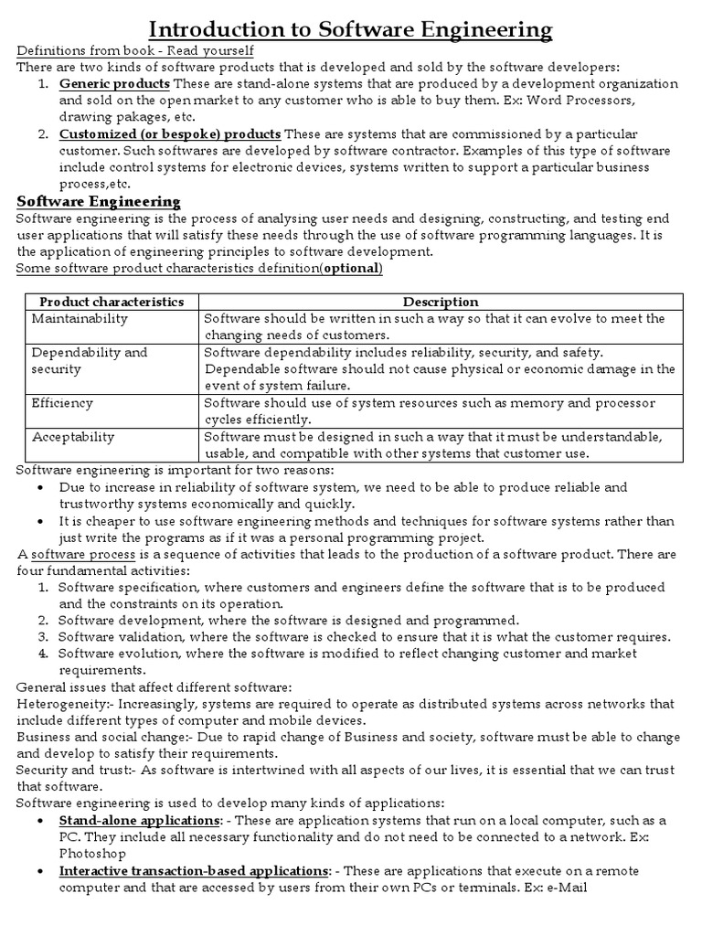 Software Engineering Product Characteristics Description PDF