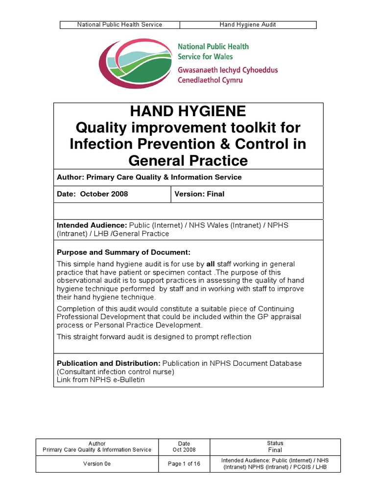 Audit of Hand Hygiene PDF Hand Washing Hygiene