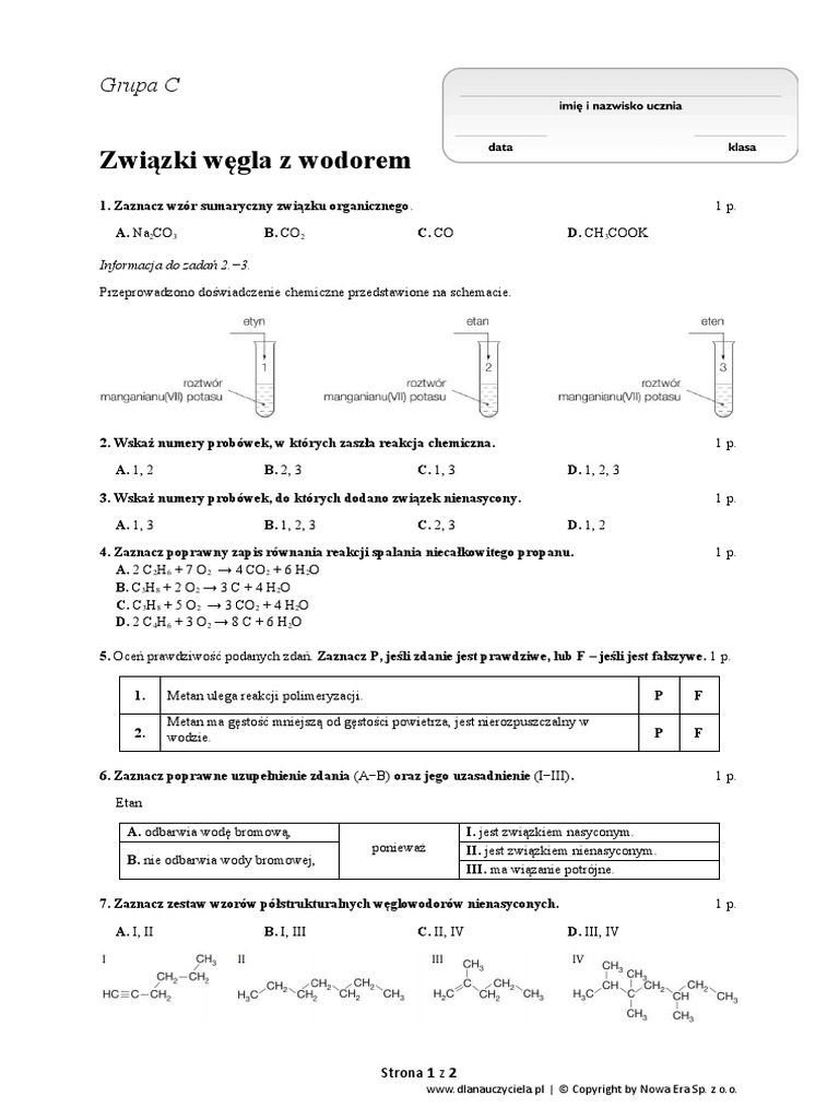 Zwiazki Wegla Z Wodorem