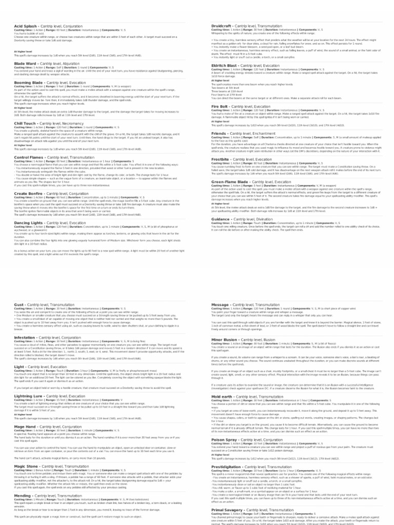 D&D 5e Spells - Printable Spellcard - Spells2222 | PDF