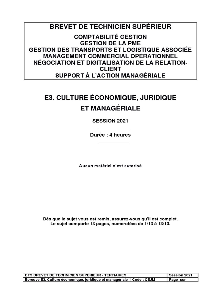 Bts Cejm Blanc PDF Franchise (réseau commercial) Business