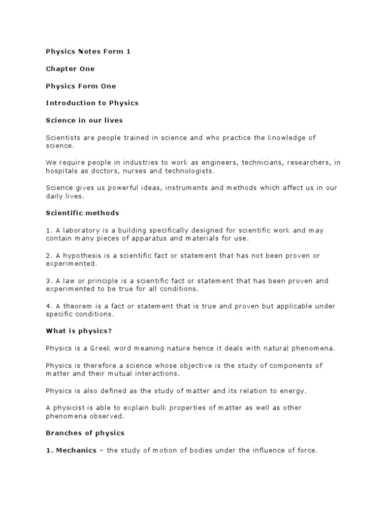 Physics Notes Form 1 | PDF | Weight | Electric Charge