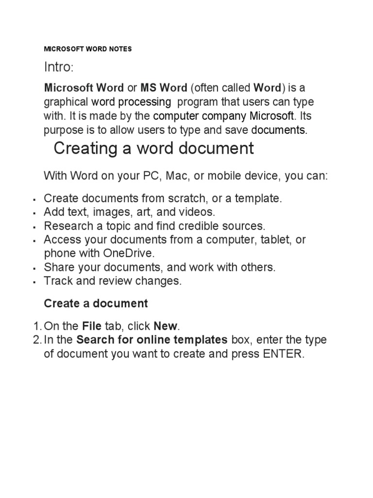 Microsoft Word Notes PDF Microsoft Word Software Engineering