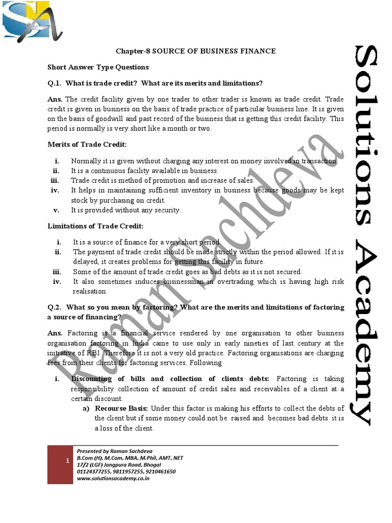 CH 8 Sources of Business Finance Class 11 BST | PDF | Dividend | Equity ...
