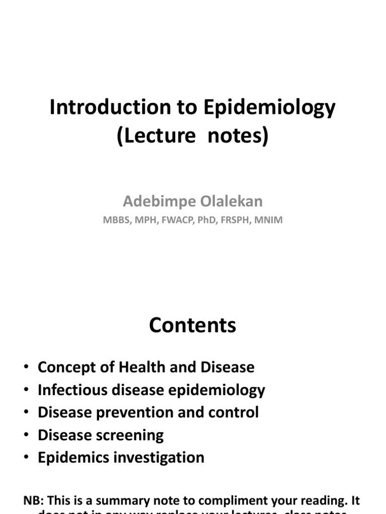 Dr Adebimpe Introduction To Epidemiology Pdf Infection